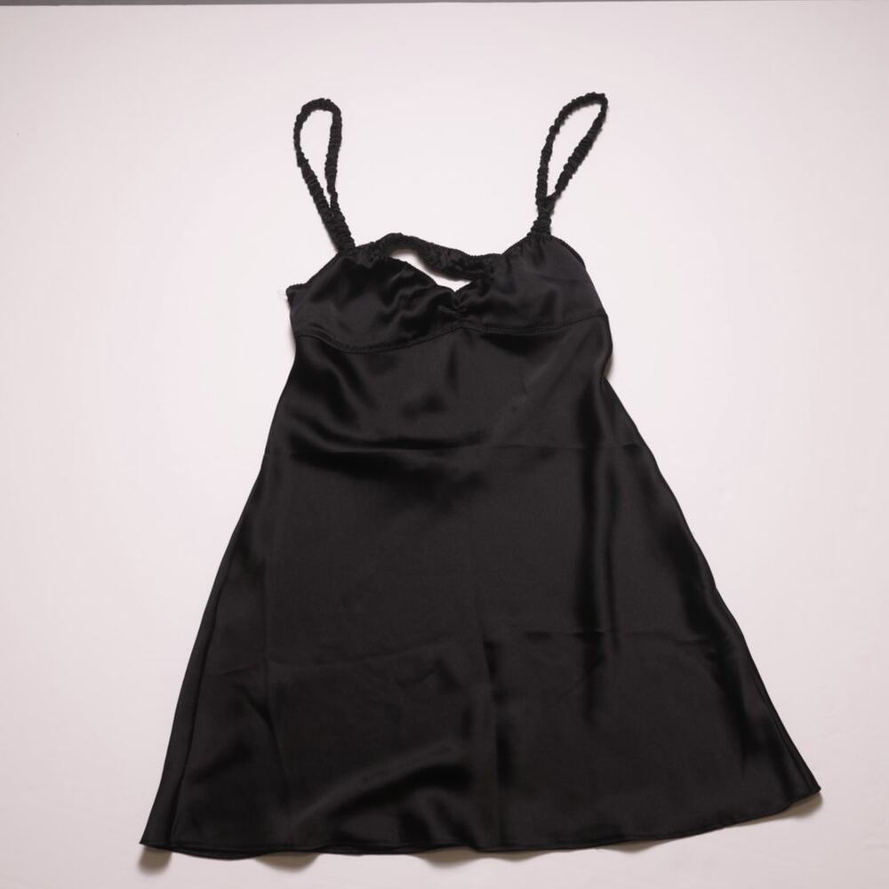 Zara Womens Small Black Satin Slip Dress Mini Spaghetti Strap